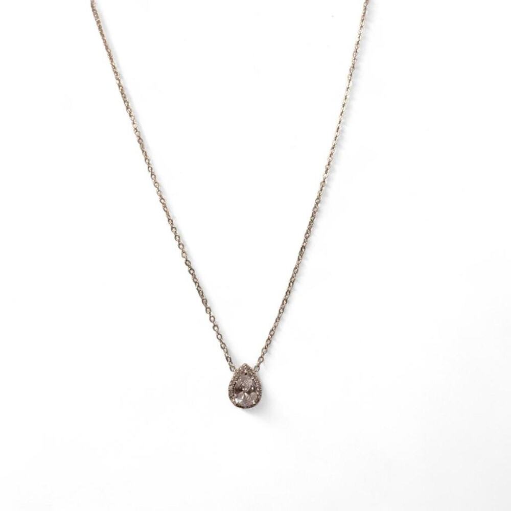 Cate & Chloe Silver Pear Halo Pendant Necklace Crystal White Gold Plated
